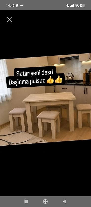 masa taxta: 077 613 12 74 Mətbəx/mebel dəsti - Tərkibi: 1 ədəd düzbucaqlı masa + — 1