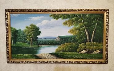 Təsvir: - Kətan üzərində yağlı boya ilə işlənmiş mənzərə tablo. -