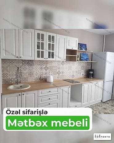 Özəl sifarişlə mətbəx mebeli - Klassik üslubda ağ fasadlı üst və alt — 1
