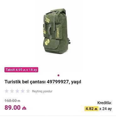 Туристические рюкзаки: Turistik bel çantası – iri tutumlu, yaşıl rəngdə — 4