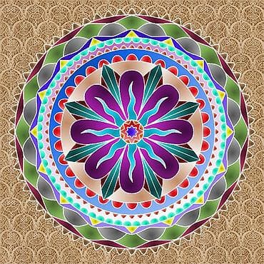 fon: Rəngli mandala divar sənəti – 4 ədəd rəqəmsal illüstrasiya dəsti — 7