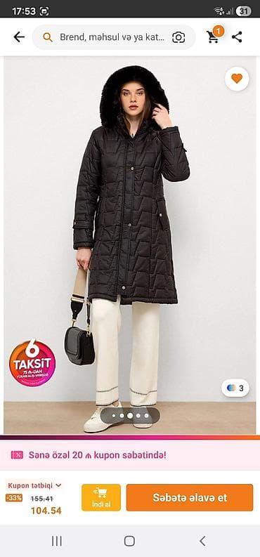 Пальто: Qadınlar üçün uzun gizli zamoklu şişmə mont – qara rəng. Trendyoldan — 2