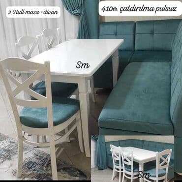 stul ev ucun: Qonaq otağı üçün, Açılmayan, Dördbucaq masa, 4 stul — 30