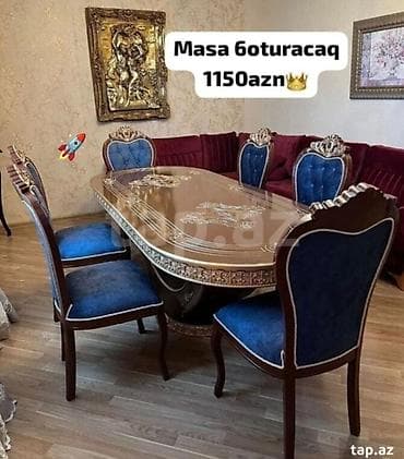 qəhvə: Qonaq otağı üçün, Yeni, Açılmayan, Oval masa, 6 stul — 1