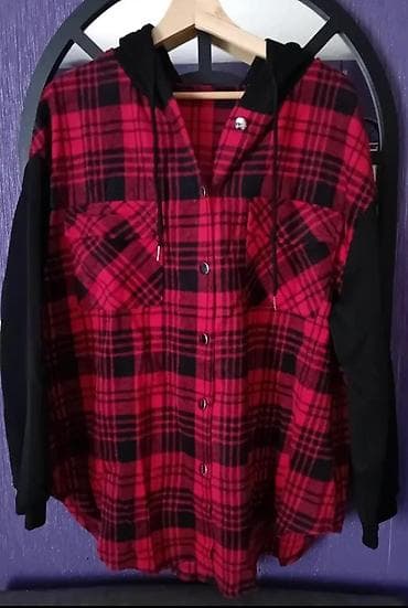 iş formasi: Qırmızı-qara qəfəsli kapüşonlu köynək və qara dəri tipli “biker” — 3