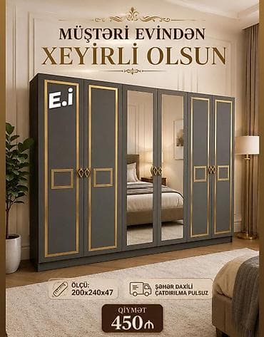 avropa qapilari 2019: 6 qapılı dolab – 450 AZN Xüsusiyyətlər: - Ölçü: 200 × 240 × 47 sm - — 1