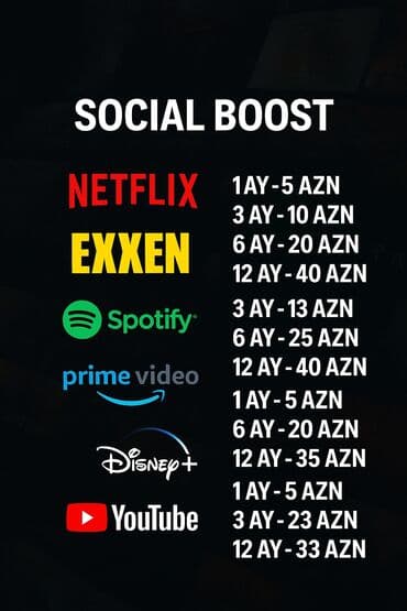 Другие услуги: SOCIAL BOOST – rəqəmsal abunə xidmətləri Təklif edilən platformalar — 1