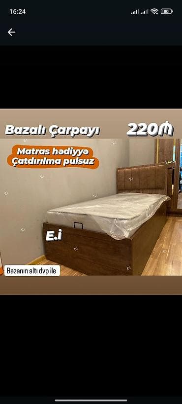 Yeni, Təknəfərlik çarpayı, Bazalı, Matras ilə, Siyirməsiz