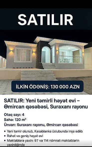 sabuncu ev: Əmircan qəs. 4 otaqlı, 120 kv. m, Yeni təmirli — 1