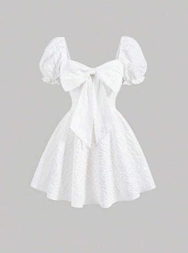 gənc qız geyimləri: Ağ rəngli mini don – romantik bant detallı - Model: A-kəsim mini don — 2