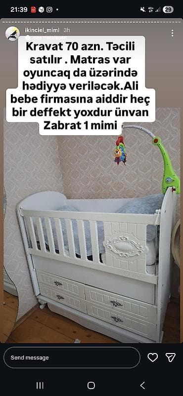 tula: Ali Bebe uşaq beşiyi - Rəng: ağ - Material: taxta konstruksiya — 1