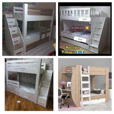 детские двухъярусные кровати бишкек: Для девочки и мальчика, Новый, Кровать, С матрасом, С выдвижными ящиками, Ламинат — 6