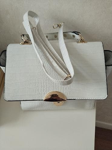 ag qara: Ağ rəngli DKNY çiyin/əl çantası - Material: kroko teksturalı süni — 3