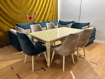 Dördbucaq masa, 6 stul