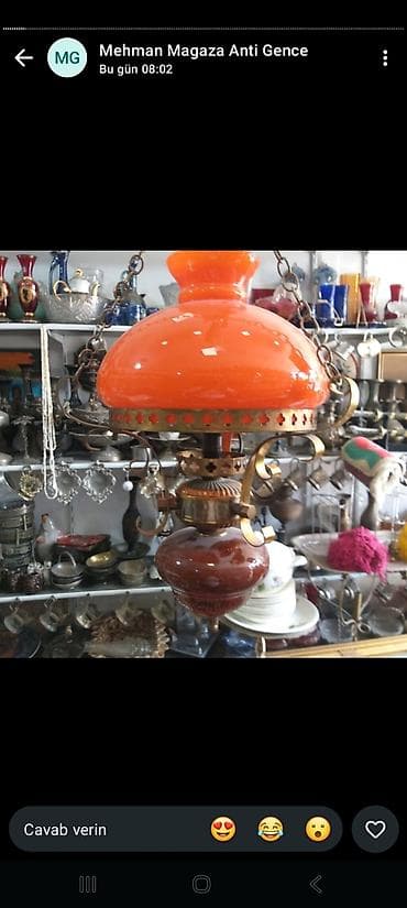 Antik asma lampa - Material: qalın şüşə abajur (narıncı rəng) — 1