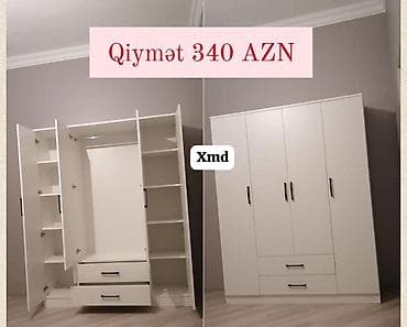 Ağ rəngli 4 qapılı paltar dolabı – Material: laminat/LDSP tipli