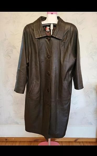 kurtka uzun: Temiz deri uzun plaş. 48-50 razmer. Reng- tünd şokalad. Geyinilib — 1