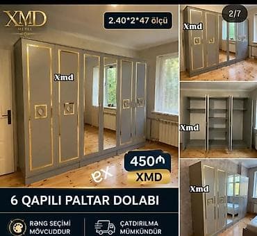 sef asbaz: 6 qapılı paltar dolabı - Ölçü: 2.40 m (eni) × 2.00 m (hündürlük) × 47 — 1