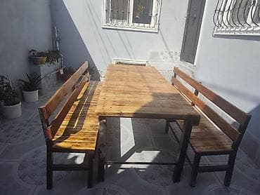 mebel alan usta: Dördbucaq masa, Açılmayan, Skameykalar ilə, Taxta — 5