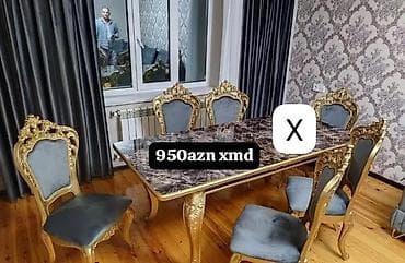 Klassik üslublu yemək dəsti - Dəst: 1 ədəd böyük yemək masası + 6 — 1