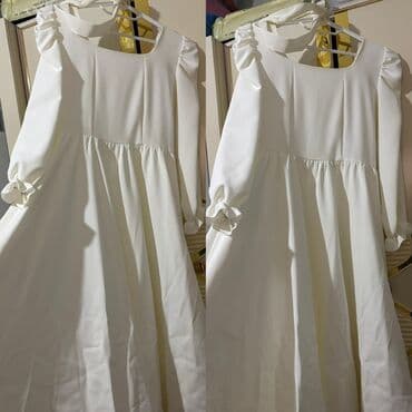 вечернее платье шифоновый: Ağ rəngdə uzun don - Klassik, minimal dizayn - Düz, qapalı boyunluq - — 1