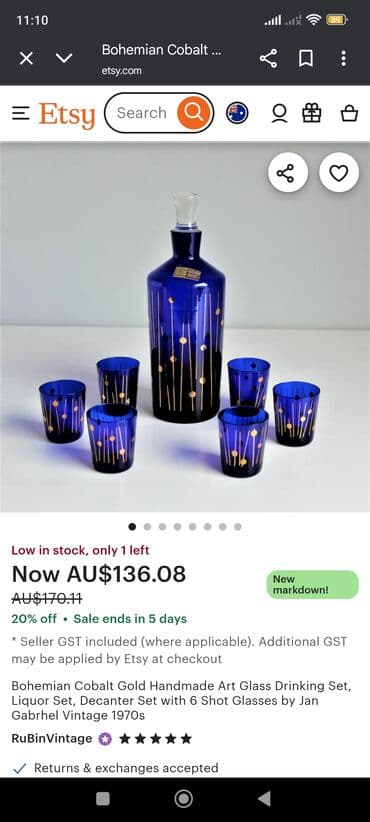 çaynı servis: Bohemian Glass – əl işi mavi şüşə dəst - Mənşə: Czechoslovakia — 3