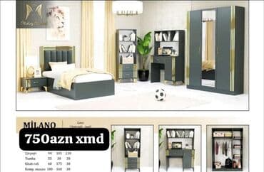 yazda qapi: Milano gənc otağı dəsti – antrasit (mat) rəngdə, qızılı dekor — 1