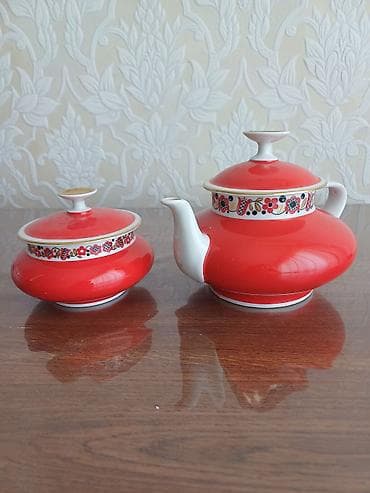 mis caydan: Çay dəsti, rəng - Qırmızı, Farfor — 1