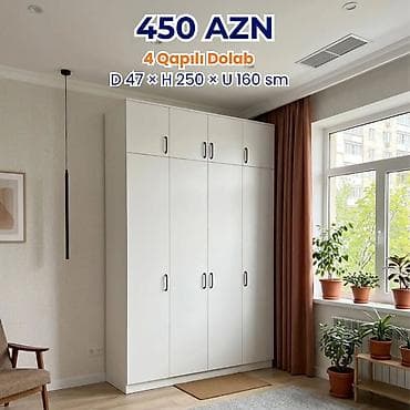 4 qapılı dolab – 450 AZN Ölçülər: - Dərinlik: 47 sm - Hündürlük: 250 lalafo.az -da 4 qapılı dolab – 450 AZN Ölçülər: - Dərinlik: 47 sm - Hündürlük: 250