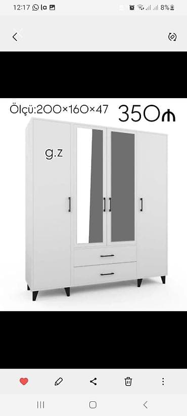 Ağ rəngli 4 qapılı geyim dolabı - Ölçü: 200 × 160 × 47 sm (şəkildə — 1