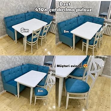 Mətbəx üçün künc dəsti - Tərkib: künc divan, 1 masa, 2 ədəd stul -