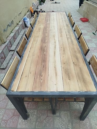 ev bag: Dördbucaq masa, 10 stul, Açılmayan, Skameykalar ilə, Taxta — 6