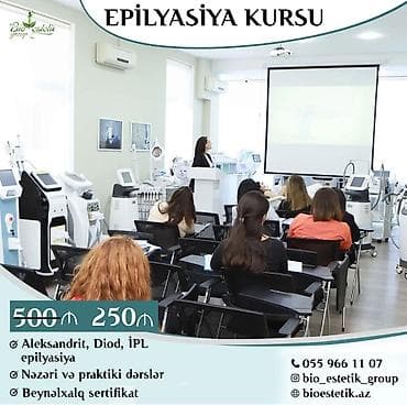 Kosmetologiya kursu, Lazer epilyasiyası, Masaj, Fərdi, Qrup, Diplom, sertifikat, Materiallarla təmin edilmə, Modellərlə təmin edilmə