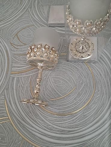Zərif dekorativ şam qabları dəsti - Material: şüşə silindr formalı