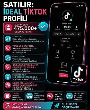 ПО для бизнеса: 🌟 SATILIR: İDEAL TİKTOK PROFİLİ 🌟 🔹 İzləyici sayı: 475.000+ (orijinal — 1