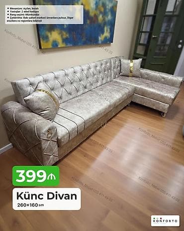 Künc Divan – 260×160 sm - Mexanizm: Açılan, bazalı (yataq funksiyalı — 1