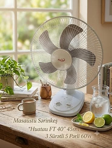 ventil: Masaüstü sərinkeş Huatuo FT 40 40sm 3 Sürətli 5 Pərli 45W . ❄️ — 2