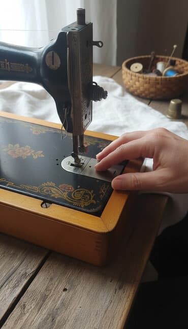 Klassik mexaniki tikiş maşını - Sovet istehsalı, döşəmə üstü taxta