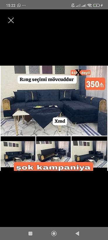 L formalı künc divan. Şəkildə tünd rəngdə, müasir dizayna malik