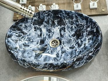 berber canaq: Mermərə naxışlı şüşə üstdənqoyma çanaq lavabosu - Material: yüksək — 1