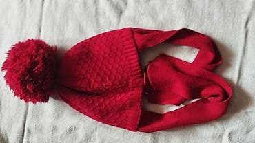 ust: Qız uşaqları üçün qırmızı qış papağı - Material: yumşaq trikotaj, iç — 2