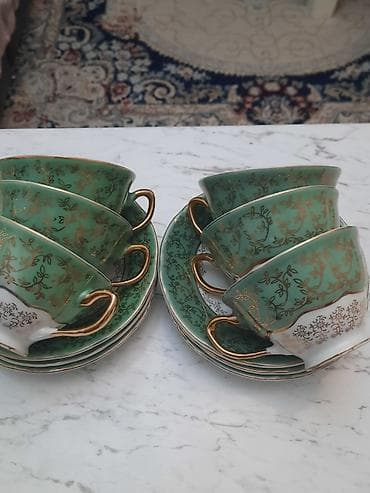 cay: Çay dəsti, rəng - Yaşıl, Farfor, 6 nəfərlik — 2