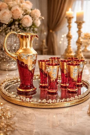 Çay dəsti, rəng - Qızılı, Şüşə