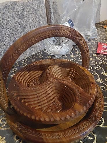 Taxta əl işı qəlyanaltı/qab dəsti - Material: tam ağacdan oyma -