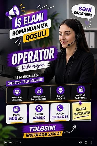 Çağrı mərkəzi operatoru tələb olunur, İstənilən yaş, Təcrübəsiz, Aylıq ödəniş