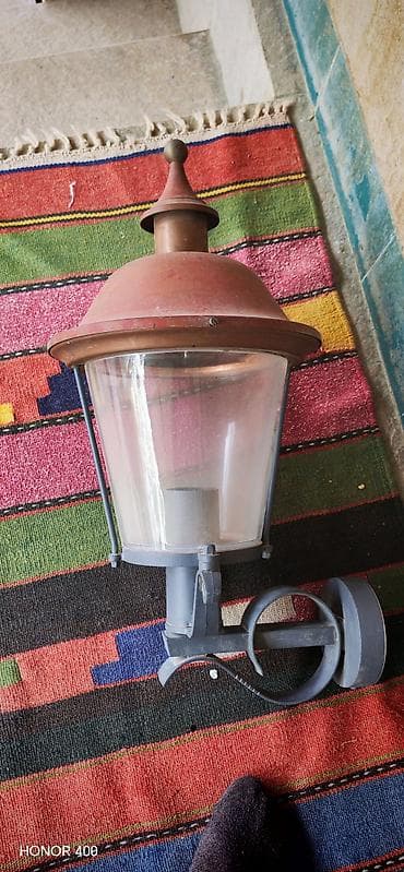 plastik ayna: Köhnə üslublu açıq hava divar fənəri - Klassik “fənər” dizaynı, mis — 2