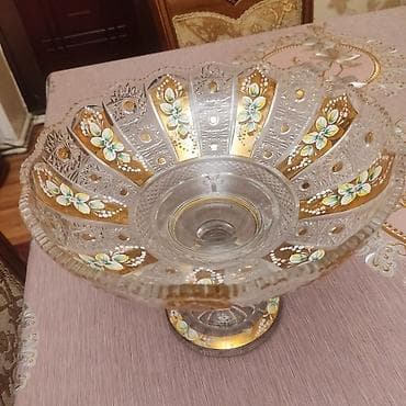 yaşil: Kristal ayaqlı meyvə/gül qabı - Material: qalın kristal şüşə - — 3