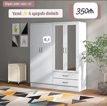 Yeni 4 qapılı dolab - Ölçü: 200 × 160 × 47 sm - Rəng: ağ - Dizayn: 4