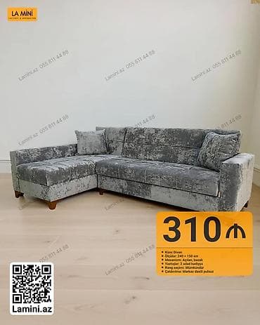 Künc divan, Açılan, Bazalı, Vеlur parça, Şəhərdaxili pulsuz çatdırılma