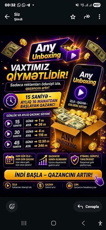 Any Unboxing – reklamlara baxaraq gəlir qazanma platforması